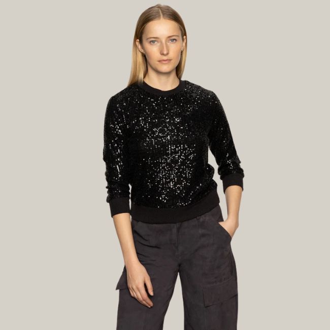Sanctuary Relaxed Sparkle 3/4 Sleeve Popover - Black