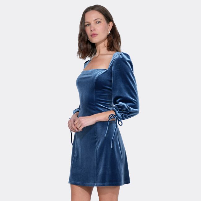 Adelyn Rae Winni Velvet Mini Dress - Icy Blue