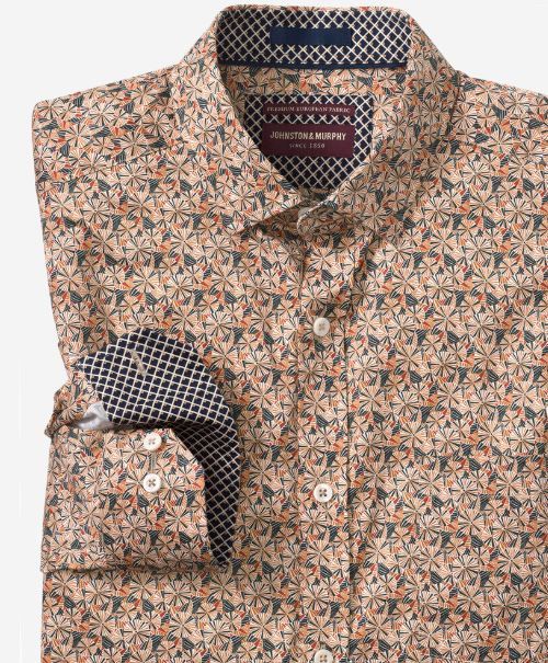 Johnston &amp; Murphy Shirt- Tan Multi Geo Burst