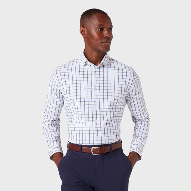 Mizzen + Main Leeward Dress Shirt - White Navy Windowpane
