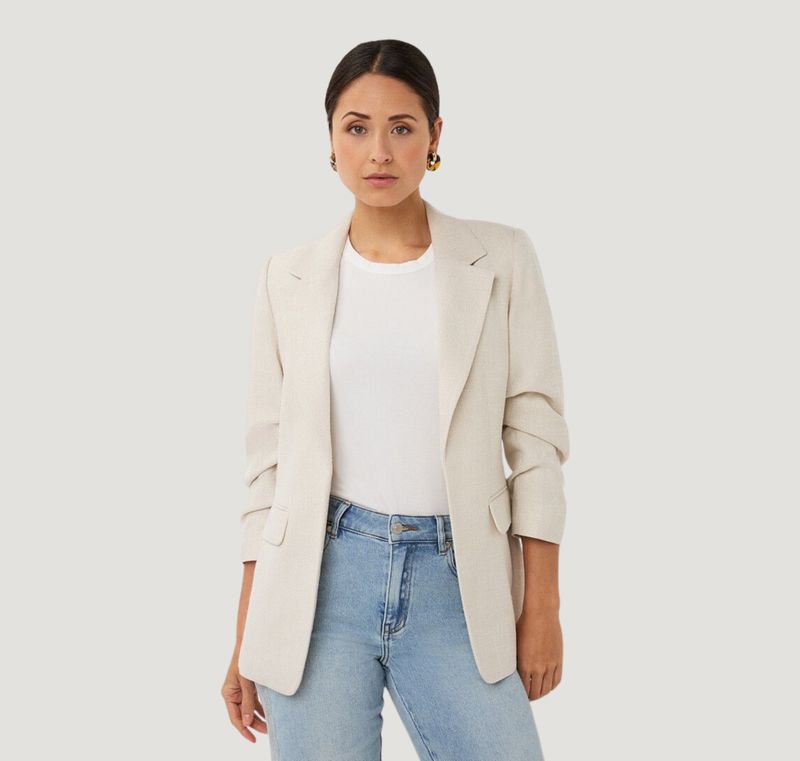 Esqualo Ruched Sleeve Blazer - Light Sand