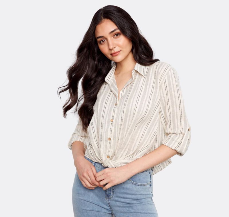 Charlie B Twist Front Stripe Top - Fog