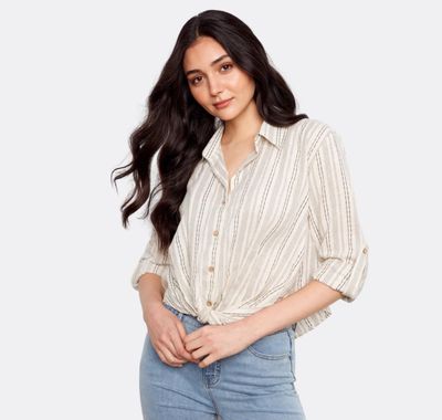 Charlie B Twist Front Stripe Top - Fog