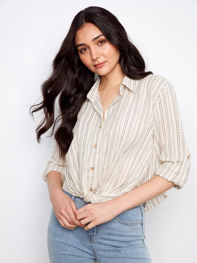 Charlie B Twist Front Stripe Top - Fog