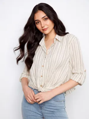 Charlie B Twist Front Stripe Top - Fog
