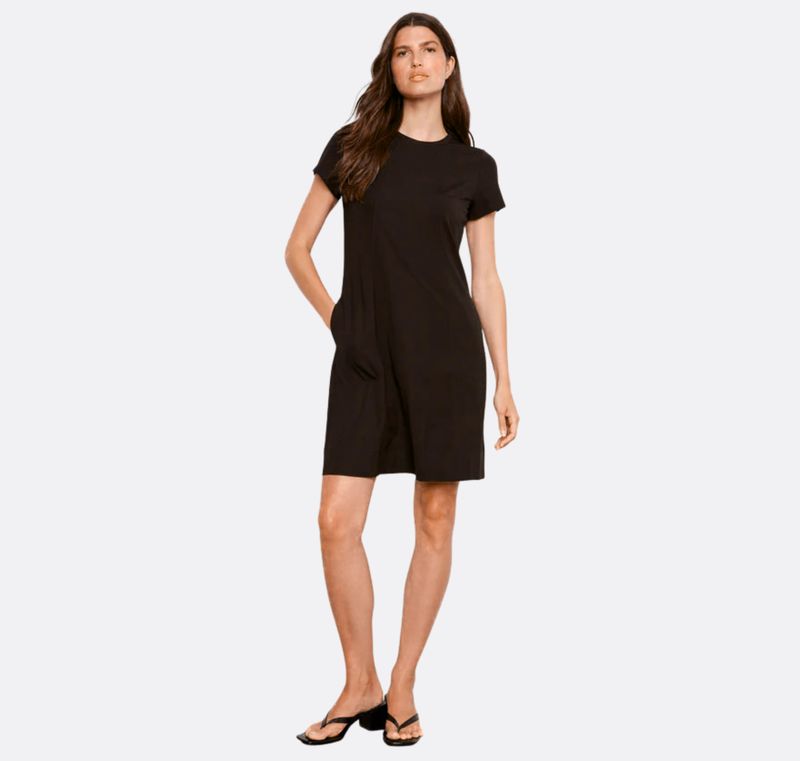 Charlie B Short Sleeve Dress with Pockets - Black