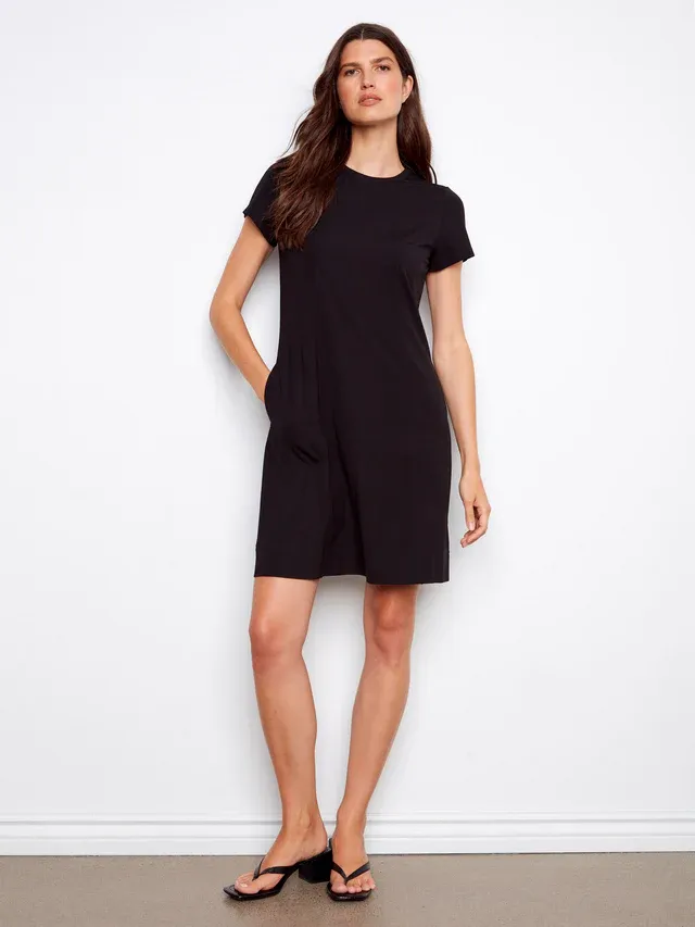 Charlie B Short Sleeve Dress with Pockets - Black