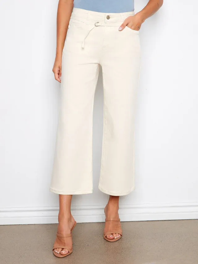 Charlie B Wide Leg Twill Pant - Natural