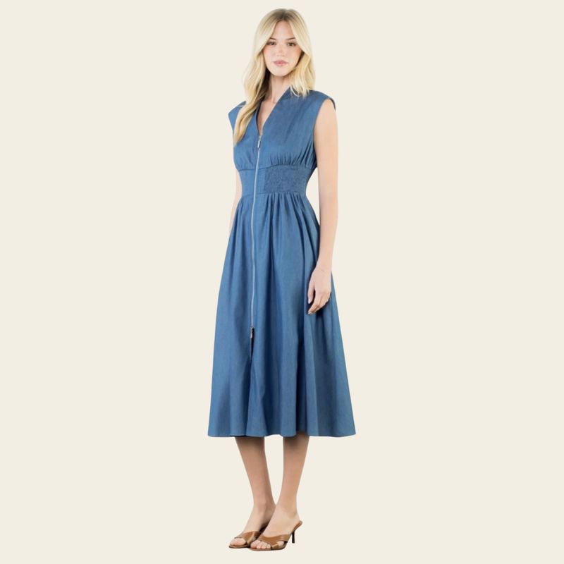 THML Short sleeve Midi Dress-Denim