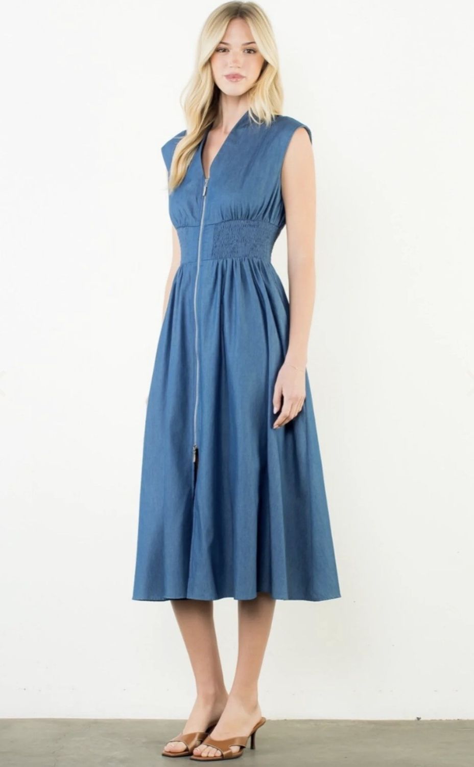 THML Short sleeve Midi Dress-Denim