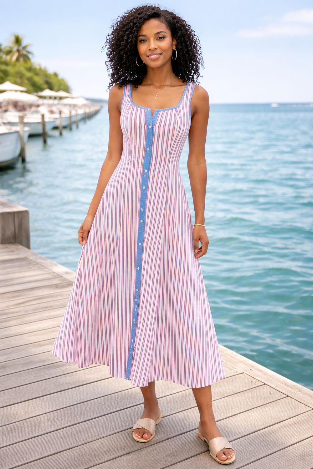 THML Striped Midi Dress