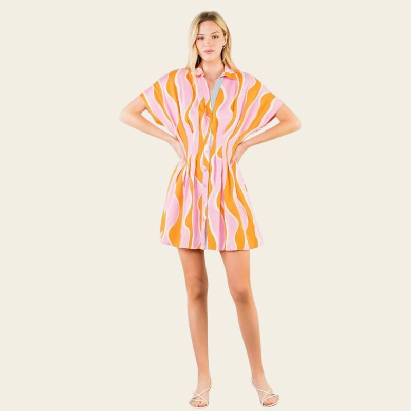 THML Wavy Mini Dress- Pink and Orange