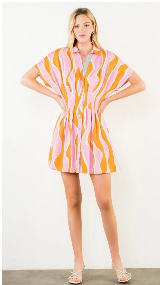 THML Wavy Mini Dress- Pink and Orange