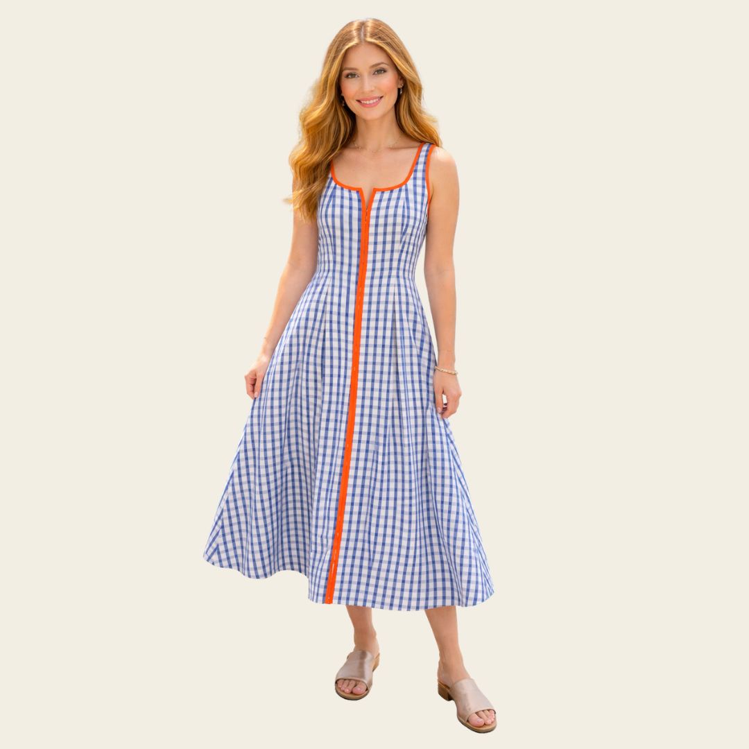 THML Gingham midi dress-Navy