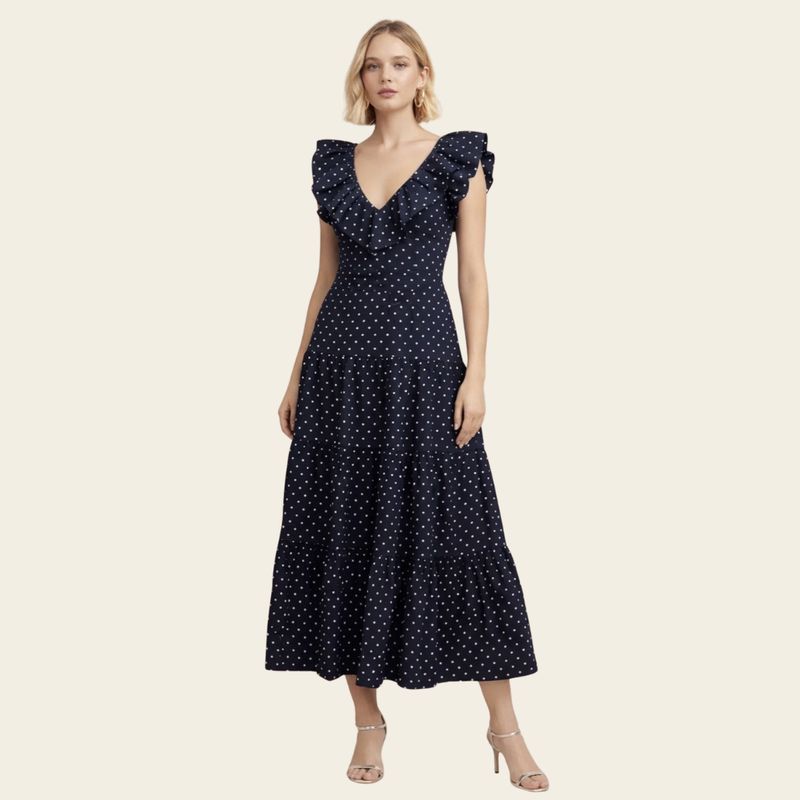 THML Polka dot flutter dress- Navy