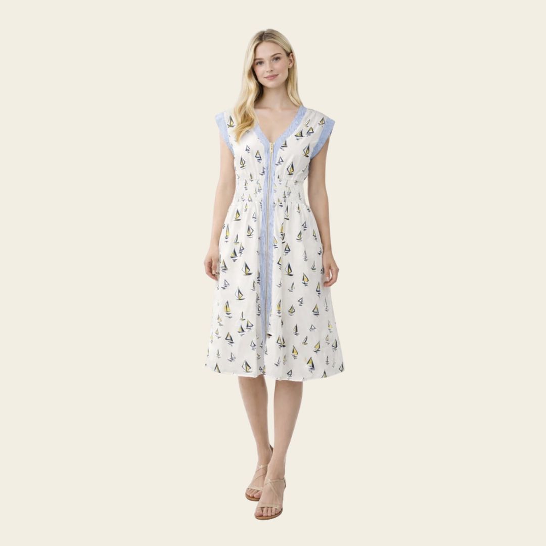 THML Short Sleeve Sailboat Midi Dress