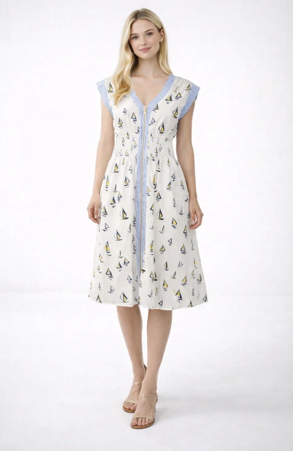 THML Short Sleeve Sailboat Midi Dress