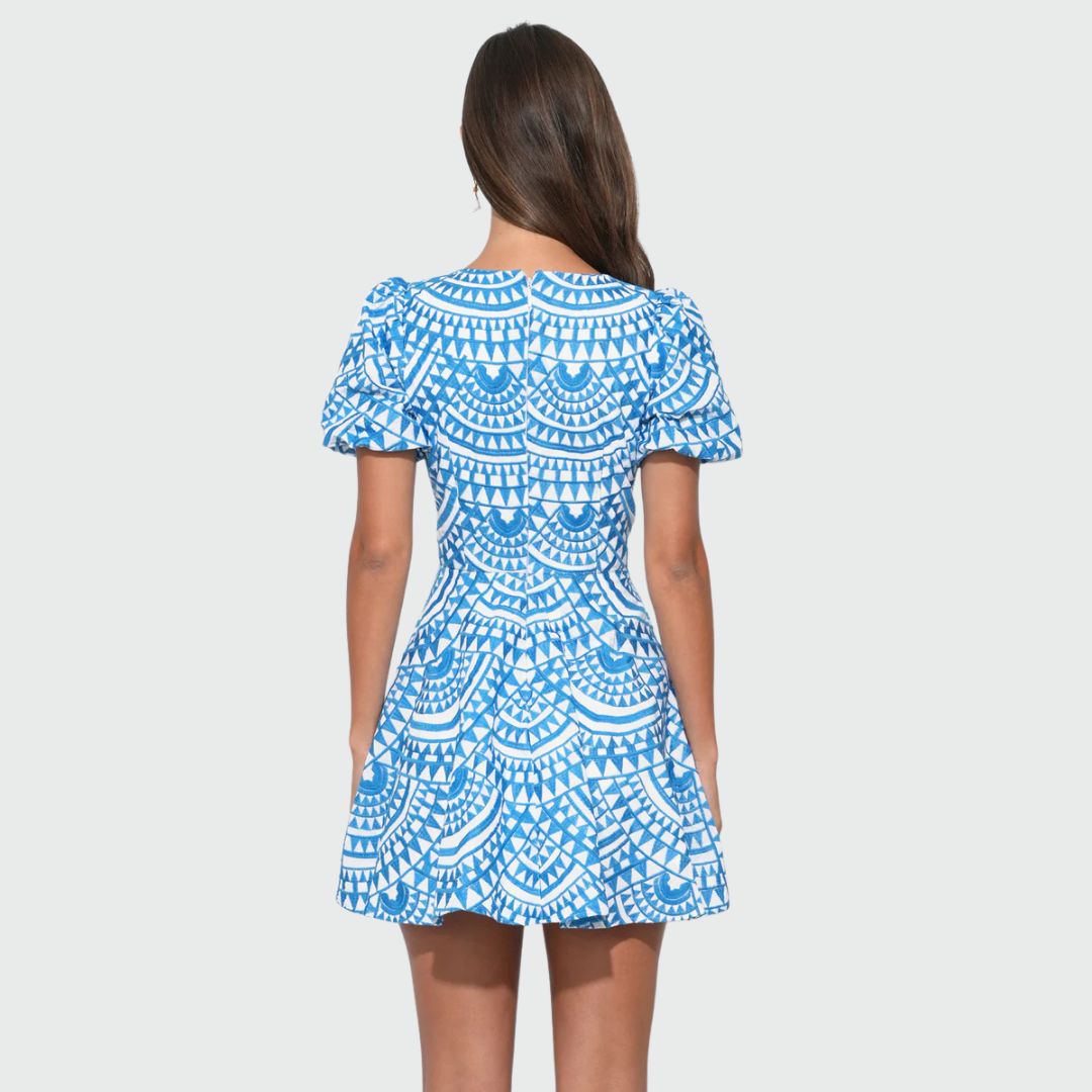 Adelyn Rae Genesis Fit &amp; Flare Embroidery Mini Dress - White/Blue
