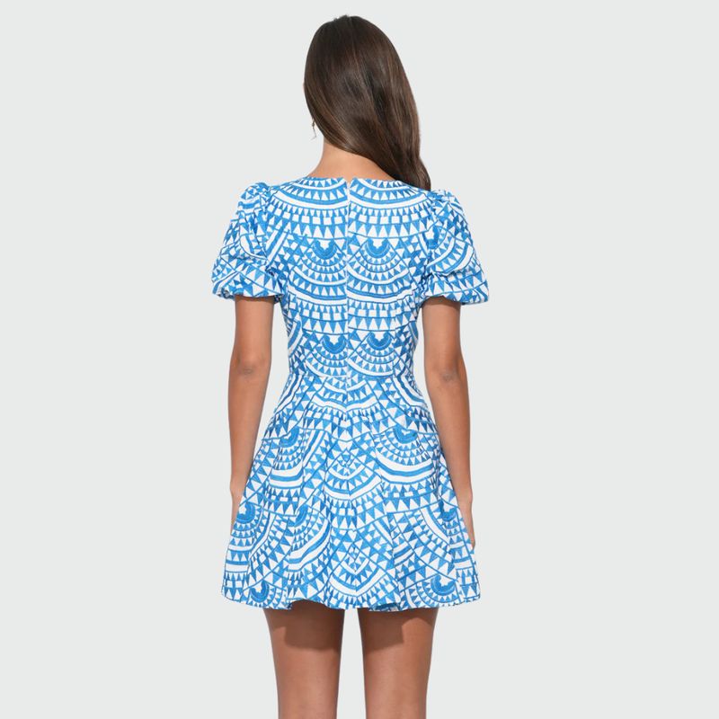 Adelyn Rae Genesis Fit &amp; Flare Embroidery Mini Dress - White/Blue