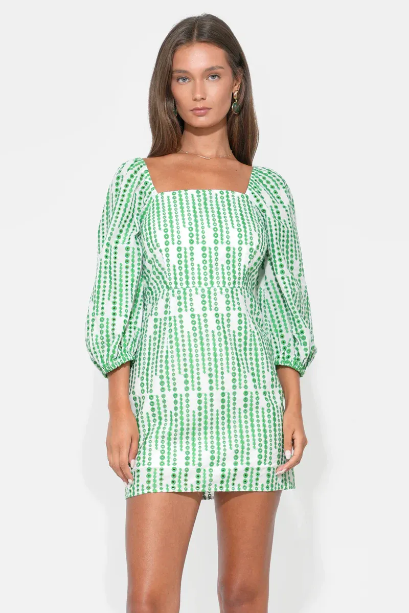 Adelyn Rae Addison Square Neck Embroidery Mini Dress