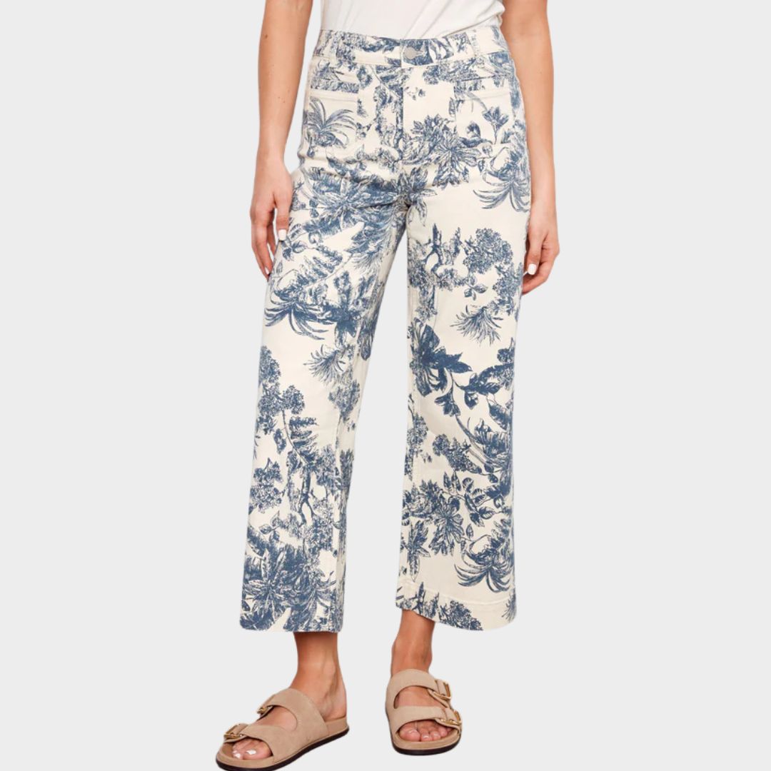 Charlie B Printed Cropped Patch Pocket Flare Twill Pants - Versailles