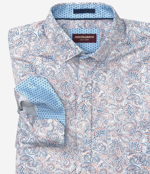 Johnston &amp; Murphy Shirt- White Dotted Paisley