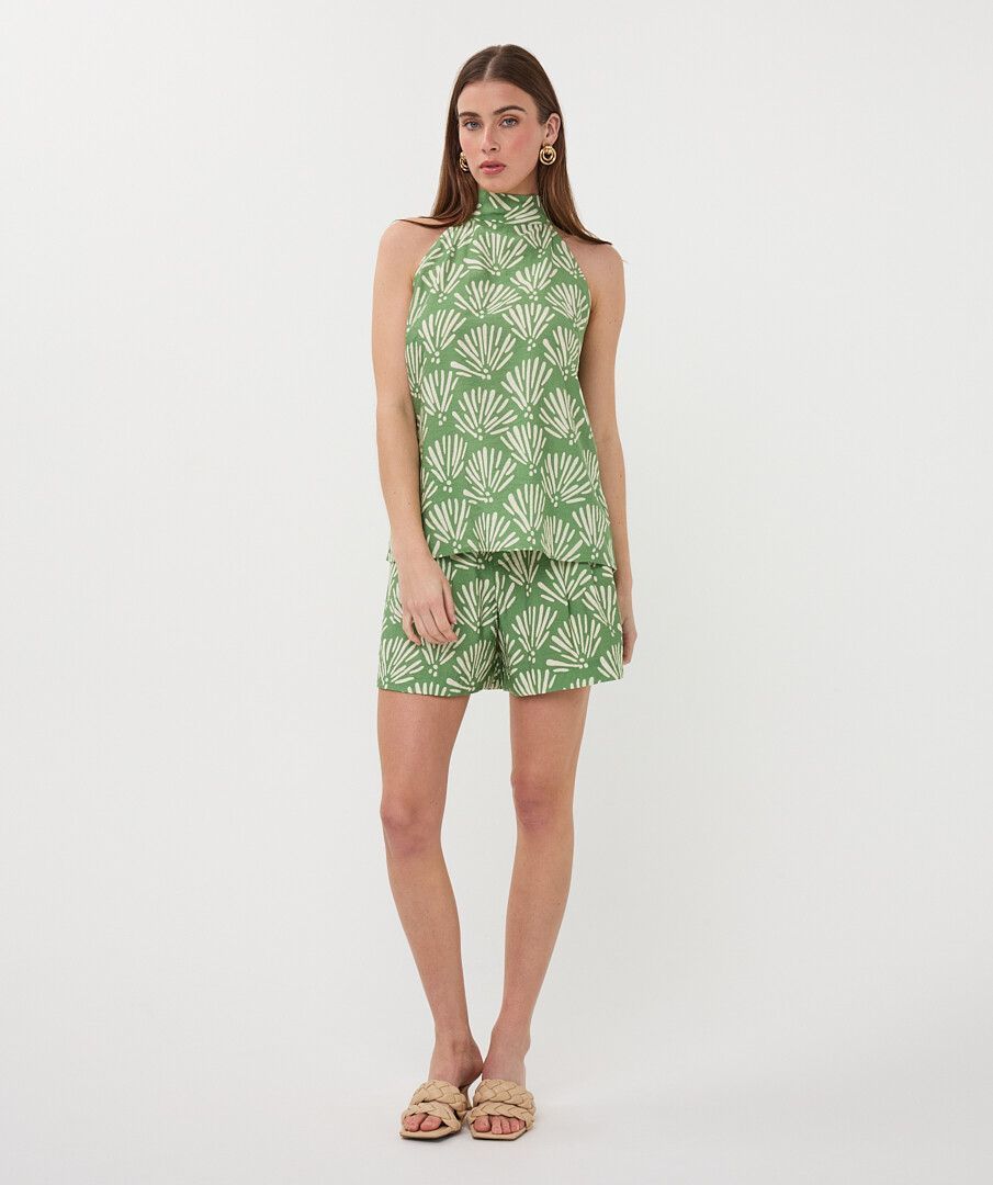 Esqualo Halter Top - Tropical Print Green
