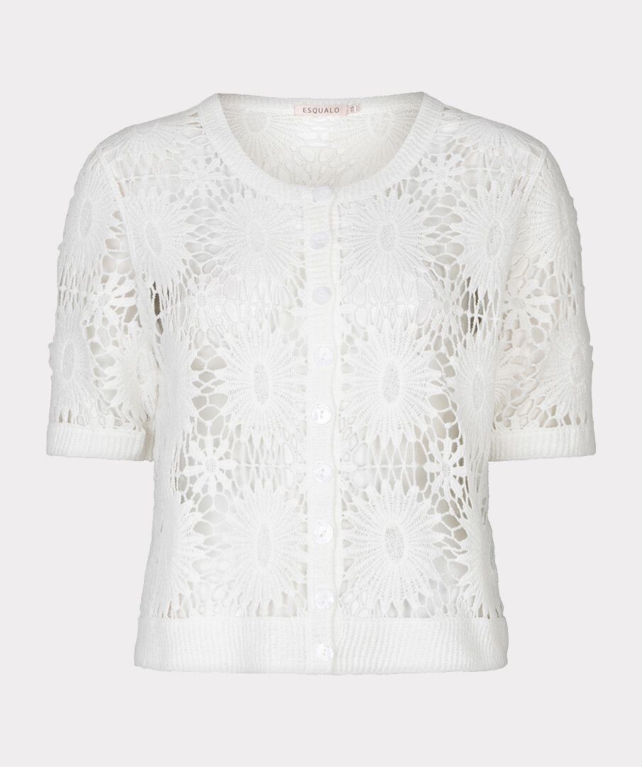 Esqualo Floral Motifs Crochet Cardigan - Off White