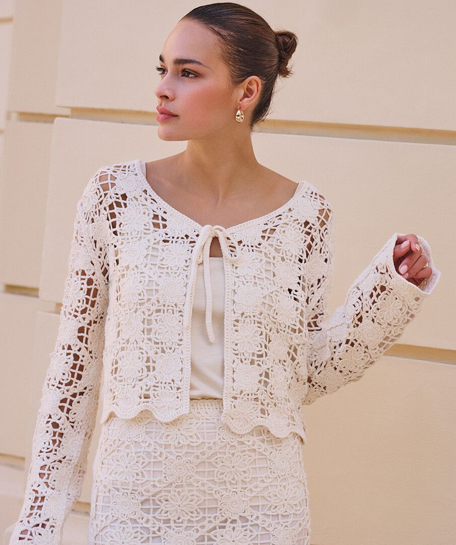 Esqualo Crochet Tie Cardigan - Natural
