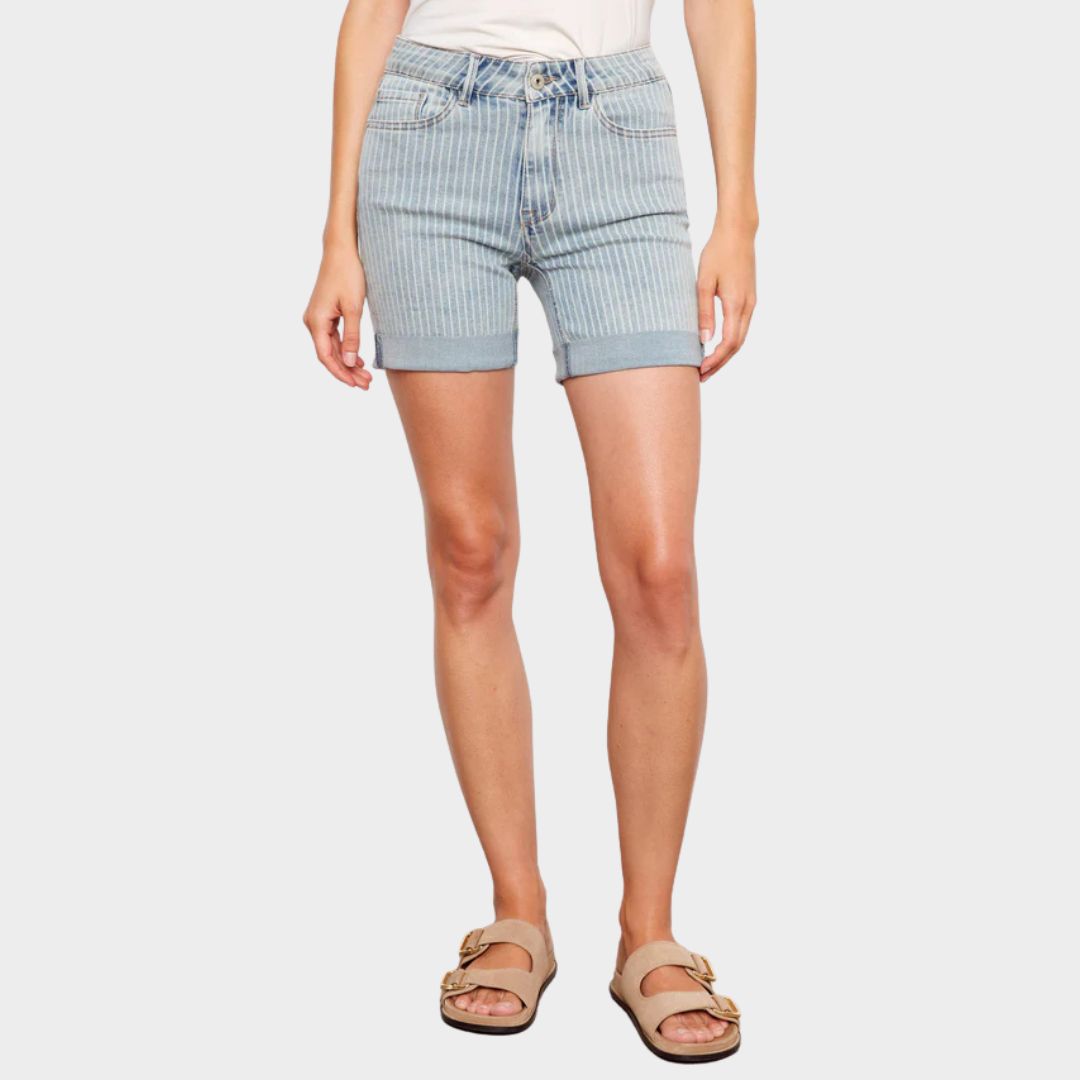Charlie B Rolled Cuff Denim Shorts - Stripes