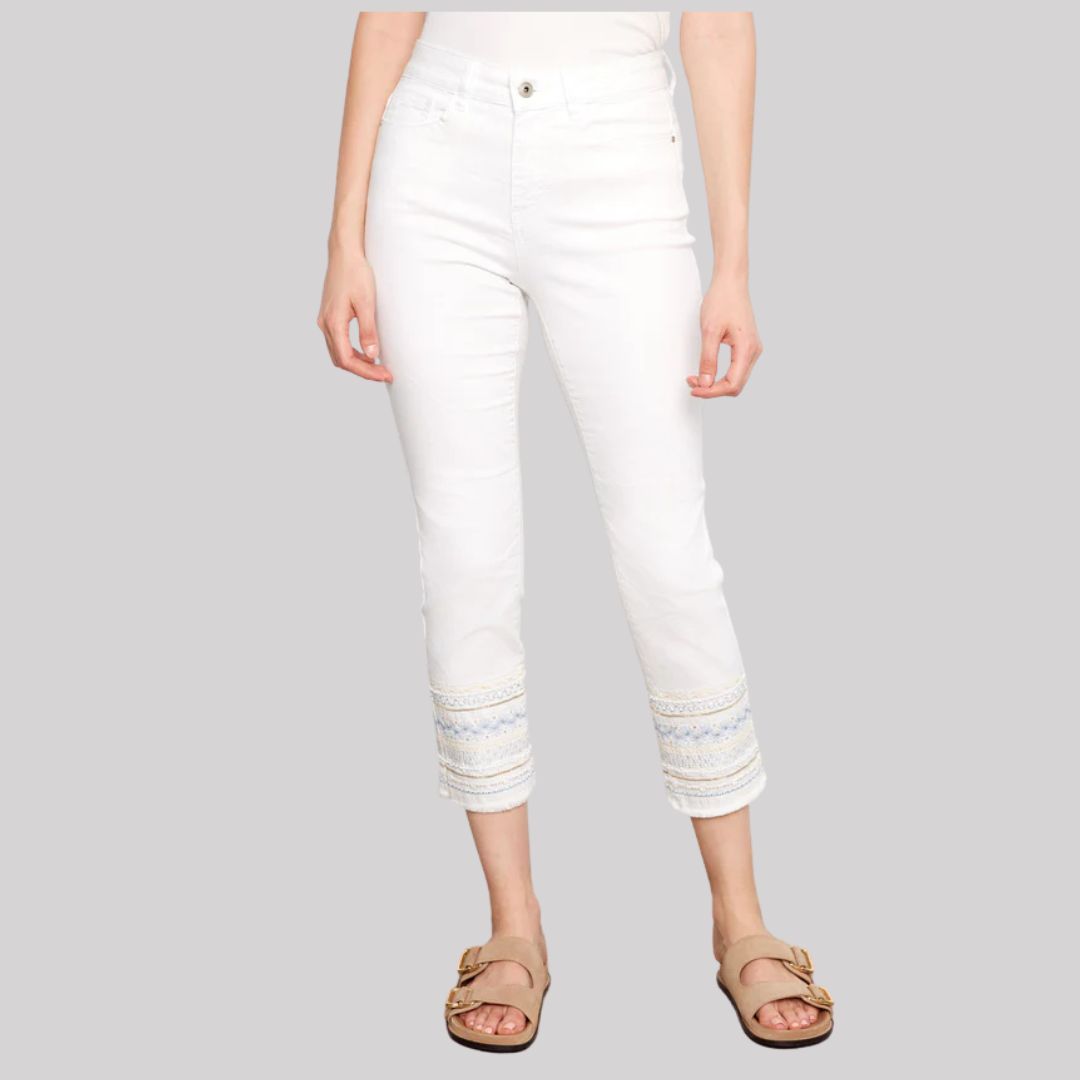 Charlie B Embroidered Hem Jeans - White