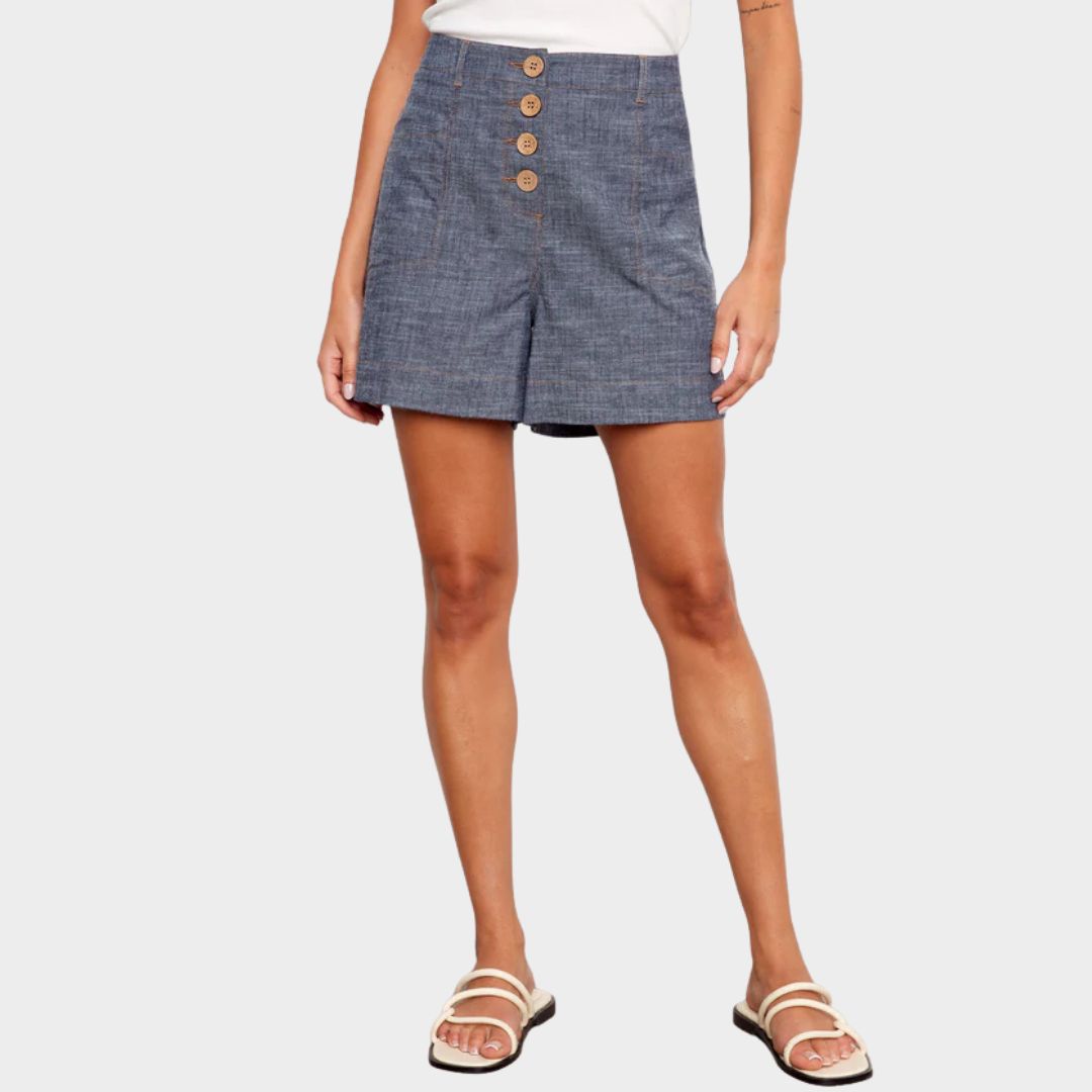 Charlie B Linen Blend Button-Front Shorts - Indigo