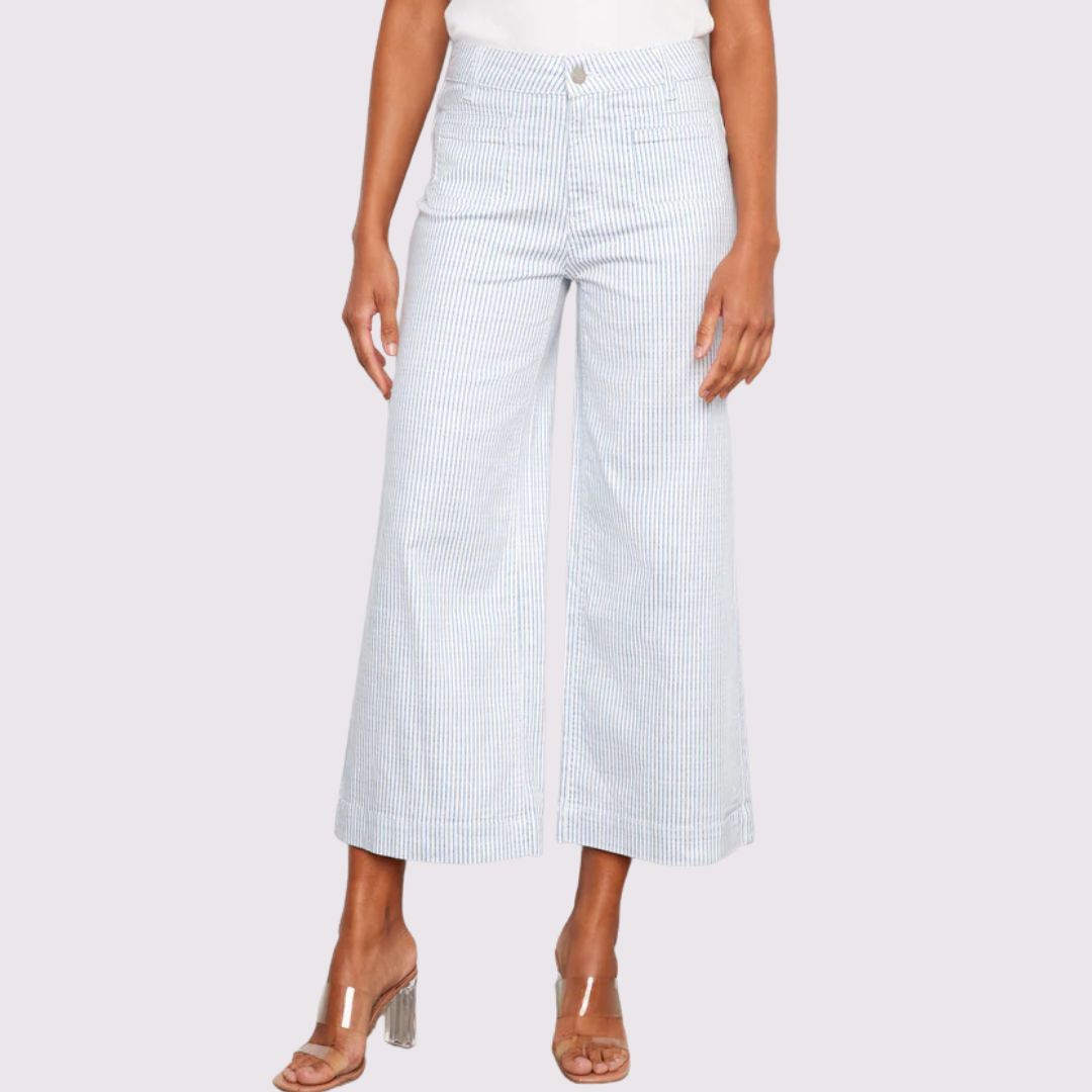 Charlie B Striped Cropped Patch Pocket Flare Twill Pants - Lines