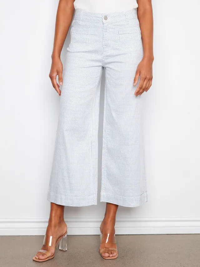 Charlie B Striped Cropped Patch Pocket Flare Twill Pants - Lines