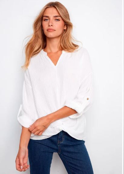Charlie B Top Gauze Roll Sleeve- White