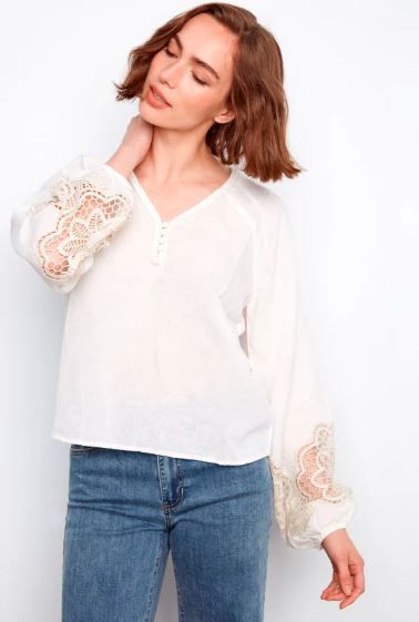 Charlie B  Linen Blend Top- White