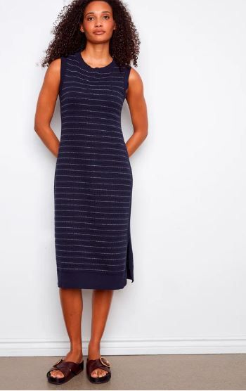 Charlie B Striped Sweater Dress- Navy