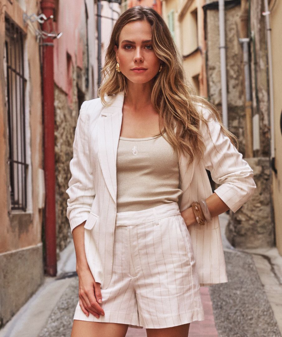 Esqualo Striped Linen Jacket - Off White/Sand