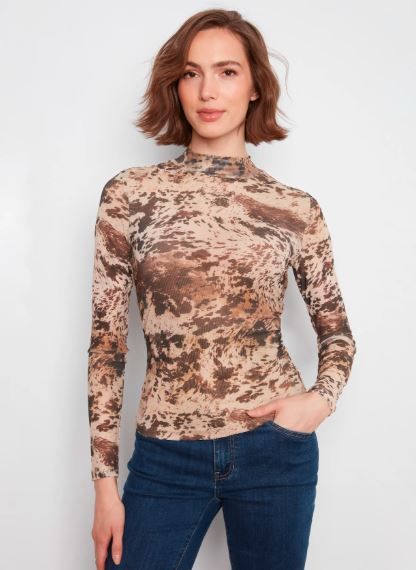 Charlie B Top Mesh Mock Neck