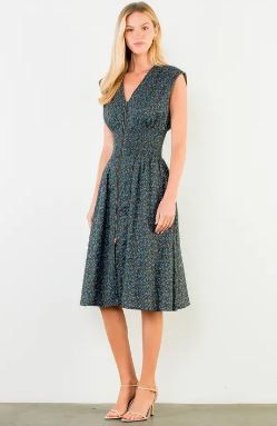 THML Dress Mini Flower Zip Front- Olive