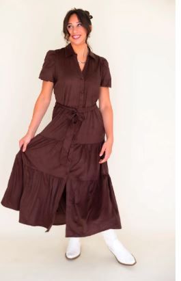 Elan Dress Midi Tiered- Chocolate