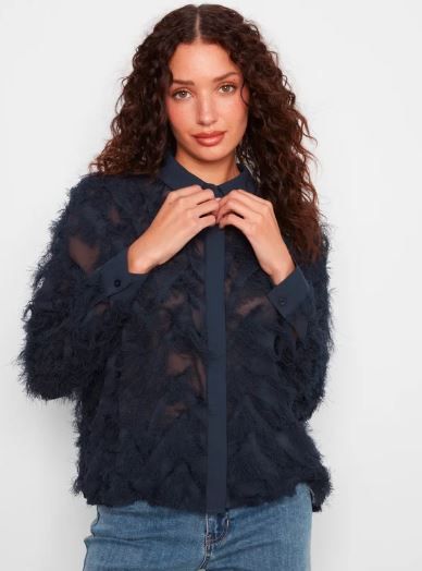 Charlie B Fringe Top- Dark Blue