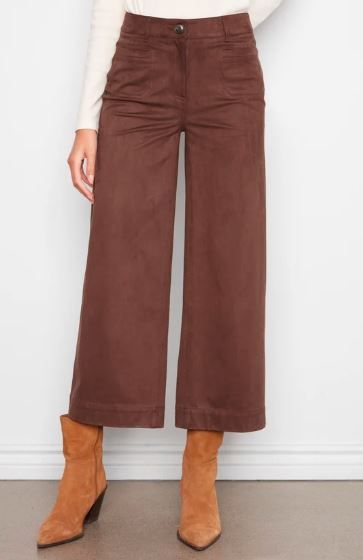 Charlie B Pant Wide Leg Faux Suede -Brown