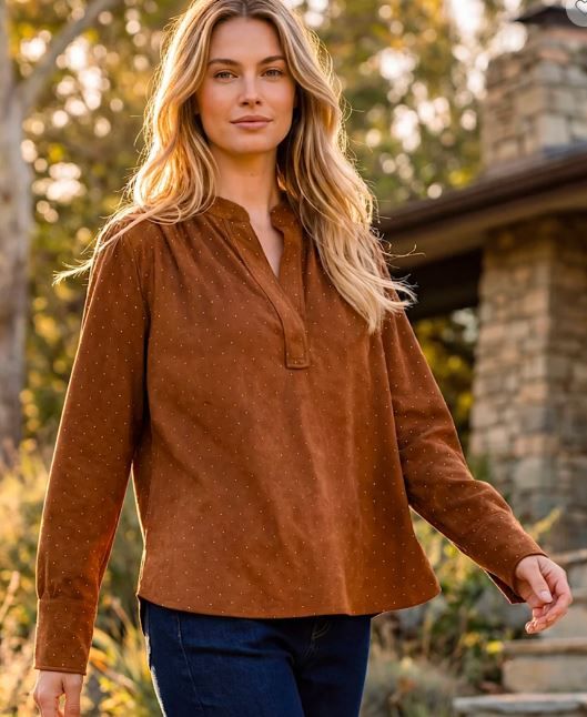 Karen Kane Shirt Mandarin -Mocha