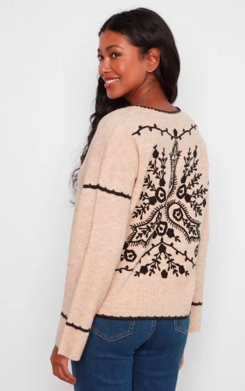 Charlie B Sweater Embroidered  Back- Almond