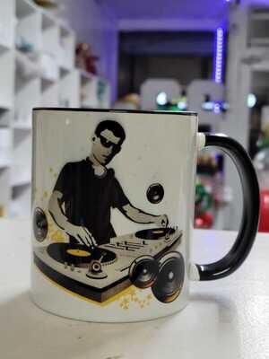 DJ design black handle mug