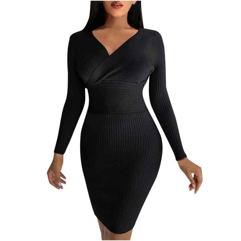 V Neck Sweater Dress