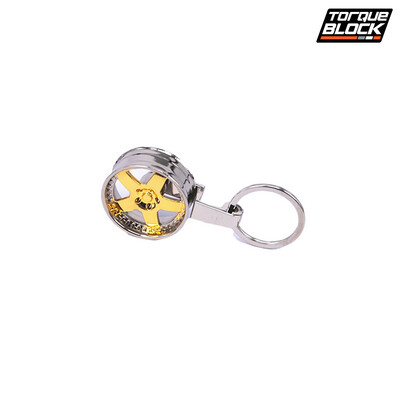 TORQUE BLOCK 5 SPOKE ALLOY SILVER AND GOLD KEYCHAIN