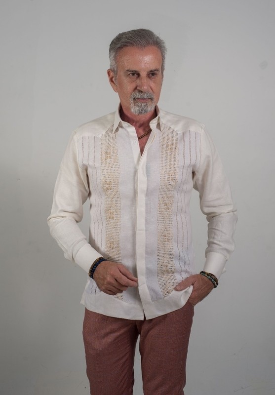 Cuban Guayabera Fabric Lace Embroidery Long Sleeve Linen