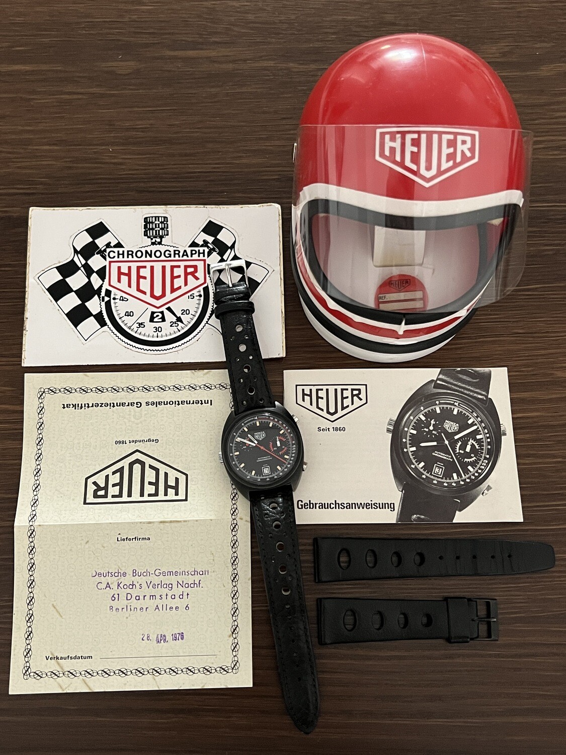 HEUER Monza 150.501 Niki Lauda 1976 F1 Tribute PVD Steel Patina Chronograph Helmet RARE FULL SET